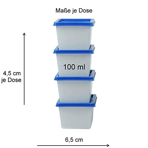 Viva-Haushaltswaren Gabriele Hesse e.K. Mikken-Lote de 12 tarros de congelador, 100 ml, Fabricado en Alemania, sin BPA, Incluye Pala, Blanco y Azul, 6,5 cm