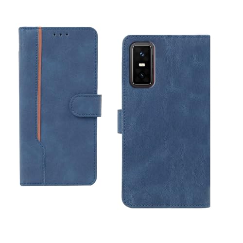 Image of amazon basics Infinix GT 30 Pro 5G Flip Cover | Card Pockets Wallet & Stand | Flip Cover for Infinix GT 30 Pro 5G (Blue with Beige Strip)