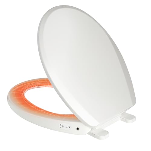 Clirass Round Heated Toilet Seat with Night Light Three Temperature Settings Heated Seat 70 in Power Cord Fit Round Toilet Cold Water Bidet Function Toilet Seat With Slow Close