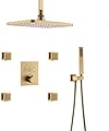 wall lights Shower System, Thermostatic Ceiling Shower Faucet System Rectangular 12 x 8 inch with Body Jet Set Shower Head Can Use Together at The Same Time, Brushed Gold, wall lamp
