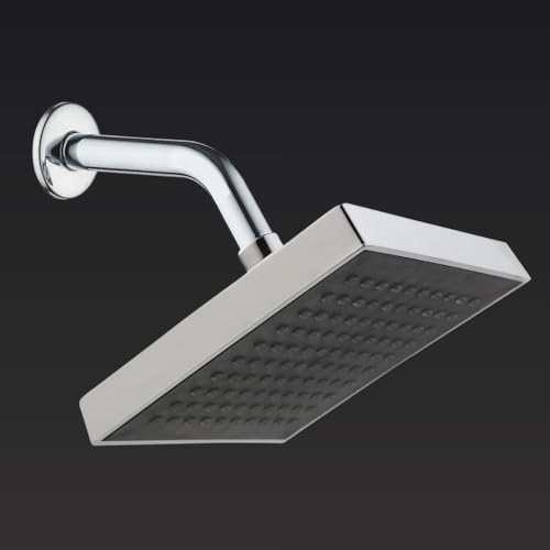 Image of Houza Square Design Bathroom Shower Head - 6x6 Inch, Adjustable Angle with 7-Inch Arm, Chrome Finish, Rust-Proof & Simple Setup
