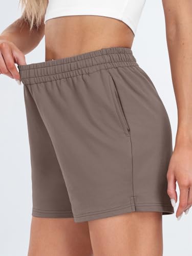 Automet Womens Sweat Shorts Casual Summer Drawstring Comfy Elastic High Waist Running Clothes With Pockets Coffee S thumb #4