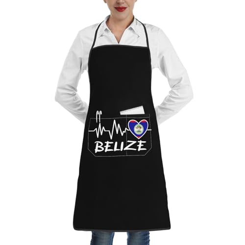 nopicsn Belize Heartbeat Apron for cooking with Pockets Women Men Kitchen Chef Funny Aprons