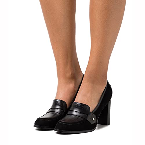 Image of MOOMMO Women Chunky Block Heel Pumps Round Closed Toe Slip On Oxford Loafers Shoes High Heels Snakeskin Work Pump Suede Loafer for Office Ladies Classic Formal Business Professional 4-13 M US