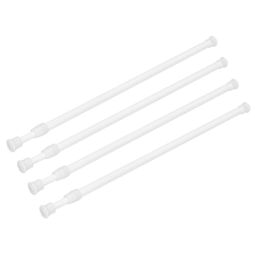 Ginbel Direct 4 Pack Tension Curtain Rod 15.7-28 Inch, Small Short Adjustable Extendable Spring Loaded Rods for Windows Cabinet Blinds Closet Bedroom Kitchen Bathroom Door No Drilling, White