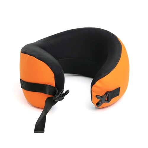 Image of C CUSHION LAB Travel Pillow, Award-Winning Patented Ergonomic Design for Chin & Neck Support Memory Foam Neck Pillow, Compact Airplane Pillow for Traveling, Flight, Car (Dynamic Orange, Medium)