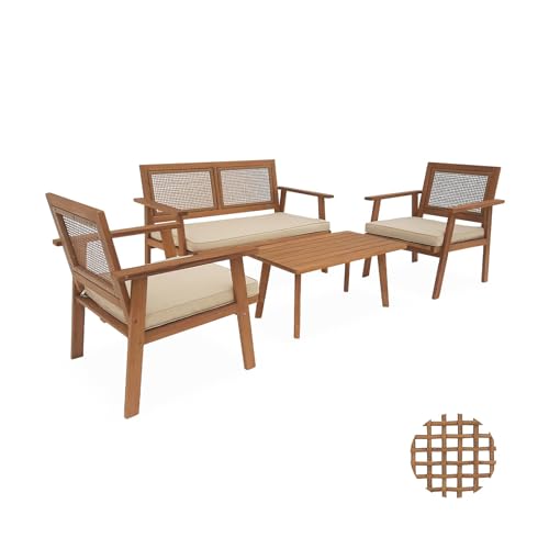 sweeek - Conjunto de Muebles de jardín, Bohémia, caña Cuadrada, sofá 2 plazas, 2 sillones, 1 Mesa de Centro 117x64x74 cm