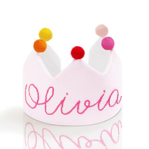 Personalized Hand Embroidered Crown for Baby and Kid Birthdays, Custom Baby Birthday Hat, Fit All Ages