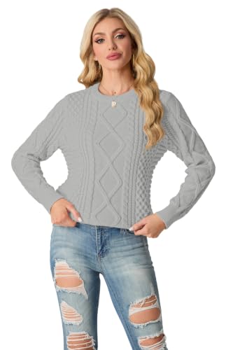 Image of GRECERELLE 2026 Womens Fall Winter Long Sleeve Casual Pullover Sweater Tops | Crewneck, Cable Knit, Chunky, Vintage Style, Anti-static(XS-2XL)