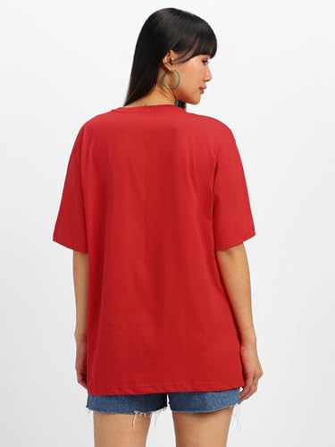 Image of JUNEBERRY Pure Cotton Oversized Baggy Fit Half Sleeve Drop Shoulder Plain Solid Round Neck T-Shirt for Women (Available in Black, White, Lilac, Cork, Maroon, Royal Blue, Swan White, Soap Nut Colors)