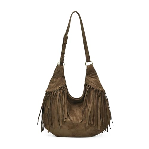 Suede Shoulder Bag for Women Brown Suede Hobo Purse...