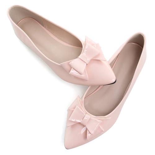 Hee grand Women Classic Pointed Toe Slip-On Ballet Shoes Cute Bow-Knot Patent Leather Flats Comfort Work Shoes Fashion Dress Shoes3