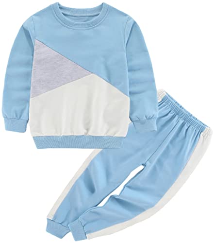 BOMDEALS Toddler Boys Color Block Outfits - Cute Valentine Long Shorts Tee Casual Sweatshirt Contrast Pants Fall Clothes Set(BlueWhite,110,1204b)