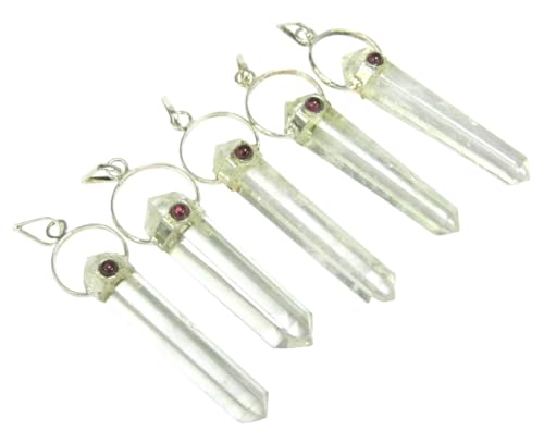 Quartz transparent contre le stress : lot de 5 pendentifs pointeurs double extrémité