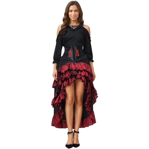 Jupe gothique steampunk rouge taille haute pour sublimer votre costume