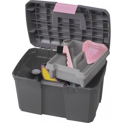 Coffre de pansage robuste avec double compartiment amovible rose - 4
