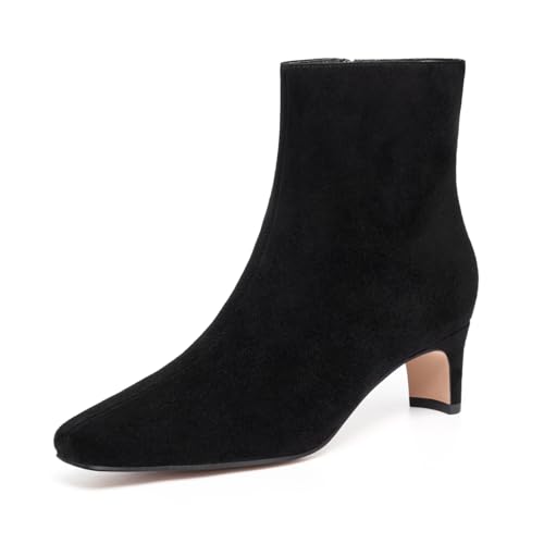 Athlefit Women's Ankle Boots Comfortable Low Heel Pointed Square Toe Dress Short Boots with Side Zipper