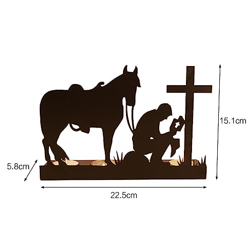 Tea Light Candle Holder, Metal Tealight Candle Holder, Man and Horse Cross Ornament Candle Holder Iron Candlestick Holder Ornament Home Decor for Living Room Bedroom Bathroom Office