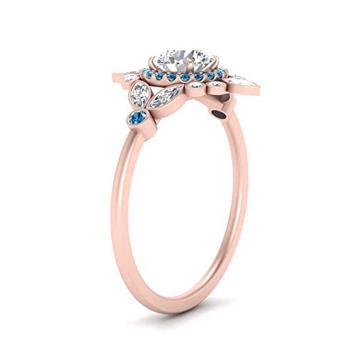 Image of 55Carat Choose Your Gemstone Round Halo Floral Engagement Ring Rose Gold Plated Round Shape Vintage Engagement Rings Everyday Jewelry Wedding Jewelry Handmade Gifts for Wife US Size 4 to 12