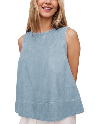 Xiaoxuemeng Womens Denim Top Y2K Sleeveless Jean Tank Tops for Women Crewneck Loose Fit Denim Tank Tops(LightBlue-L)