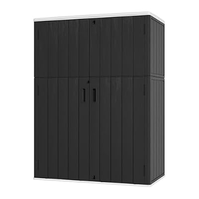 Mrosaa Vertical Outdoor Storage Cabinets,Plastic Sheds&Outdoor Storage with Floor,Outdoor Storage Box Waterproof/Lockable for Garage,Bike,Tools Storage Shed (57Cu.ft)