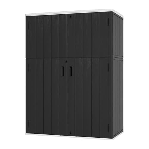 Image of Mrosaa Vertical Outdoor Storage Cabinets,Plastic Sheds&Outdoor Storage with Floor,Outdoor Storage Box Waterproof /Lockable for Garage,Bike,Tools Storage Shed (57Cu.ft)