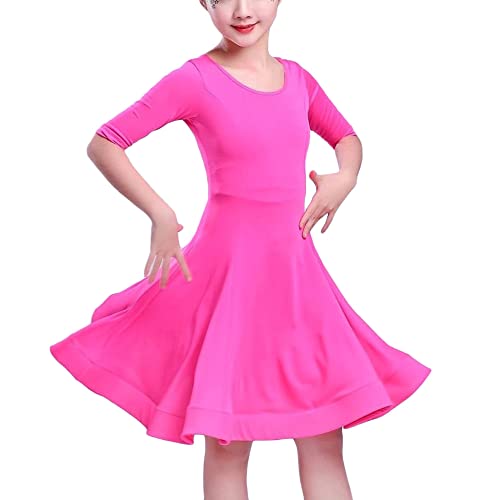 Libaobaoyo Girls Latin Dance Dress Short Sleeves Ballroom Tango Salsa Performance Dancewear with Underpants Pink