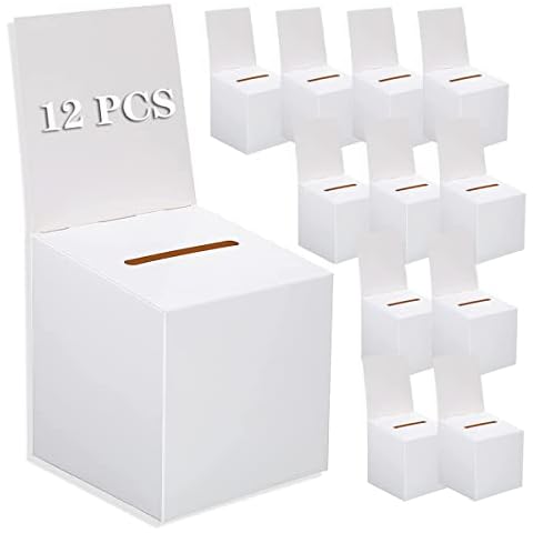 12Pcs Ballot Box Raffle Box Donation Box for Fundraising,6 x 6 x 6 Inch Cardboard Ticket Box with Slot and Removable Header Charity Box for Collecting Business Card Voting Contest Suggestion(White) Cover