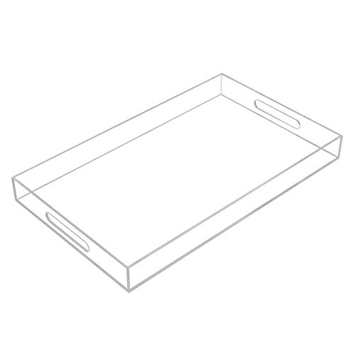 Clear Sturdy Acrylic Serving Tray with Handles-12x20Inch-Serving Coffee,Appetizer,Breakfast,Butler-Kitchen Countertop Makeup Drawer Organizer-Vanity Table Ottoman Tray-Decorative Tray