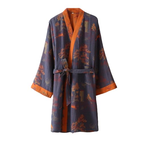 Generic Men's Yukata Robes Kimono Robe Khan Steamed Clothing Pajamas Unisex Cotton Spa Bathrobe Sleepwear