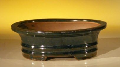L182 8 x 6 x 2.5 in. Ceramic Bonsai Pot Dark Green - Oval