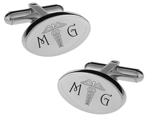 Mancuernillas personalizadas plata con caduceo médico miniatura 4