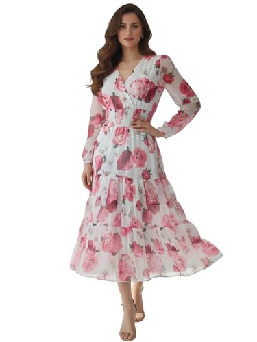 Image of Leriya Fashion Dress for Woman | Maxi Dress for Women Stylish | Women's Elegant A Line Dresses Summer Long Georgette with Floral Prints | Perfect Gaun Wear for Womens