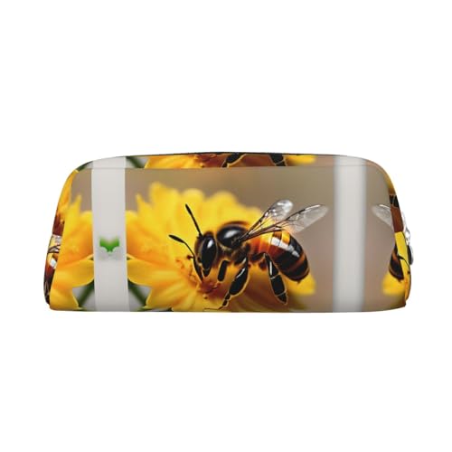 Astuccio semicircolare per penne e trucchi con api e fiori ideale per riporre matite e e per tutti i giorni pelle