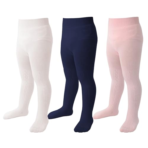 Image of Marchare Baby Girls Tights Thick Solid Cable Knit Leggings Winter Warm Stockings For Toddler Girls 1 /2 /3 /4 /5 Pack