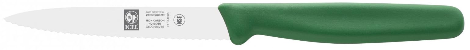 ICEL Serrated Paring Knife – Stainless Steel Kitchen Paring Knives – Small Kitchen Knives for Meal Prep – 4-inch Blade Sharp Paring Knives - Green Handle