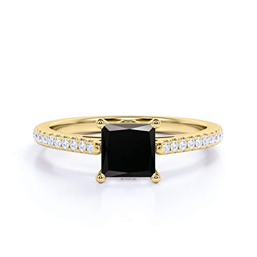 PB Collection 18K Yellow Gold Plated 925 Sterling Silver Princess & Round Cubic Zirconia Solitaire Engagement Ring 11