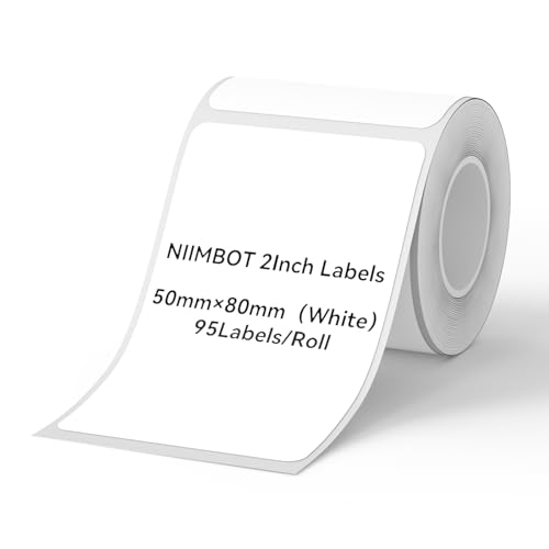 Image of NIIMBOT Labels for B1 /B21 /B31 Label Maker, 50 x 80 mm (1.97'' x 3.15'') 95 Tapes /Roll, Thermal Label Tape, Waterproof, Oil-Proof for Home Office Small Business Labeling Tape Replacement(White)