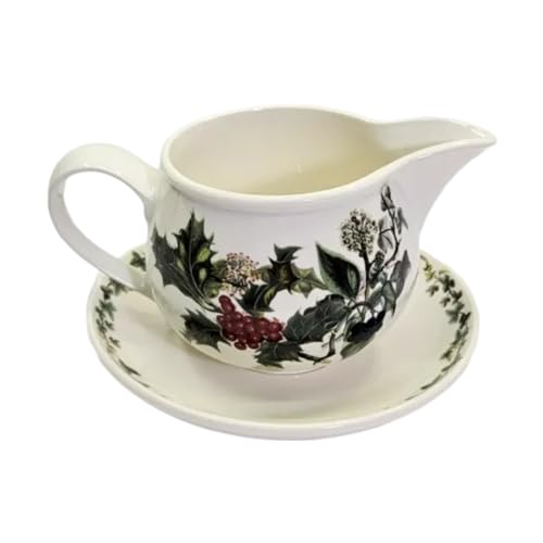 Portmeirion HV08535 The Holly And The Ivy Gravy Boat And Stand - 1 L Capacity | Elegant Earthenware Holiday Pitcher thumb #1