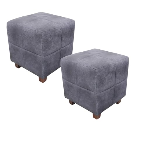 Image of APRODZ Square Printed Ottoman Stool Upholstered Foam Cushioned Pouffes for Living Room | Puffy Muddha Stool for Footrest & Sitting, Velvet Pouf Stool, Furniture for Home Decor, Office Set of 2(Navy)