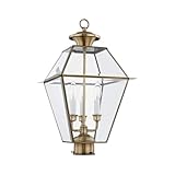 Livex Lighting Lantern 2384-01 Westover 3-Light Outdoor Post Head, Antique Brass