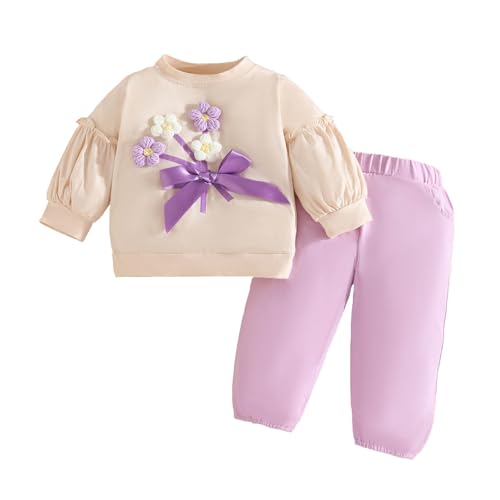 Conjunto de camiseta de manga larga para niña con flores y un tierno diseño infantil