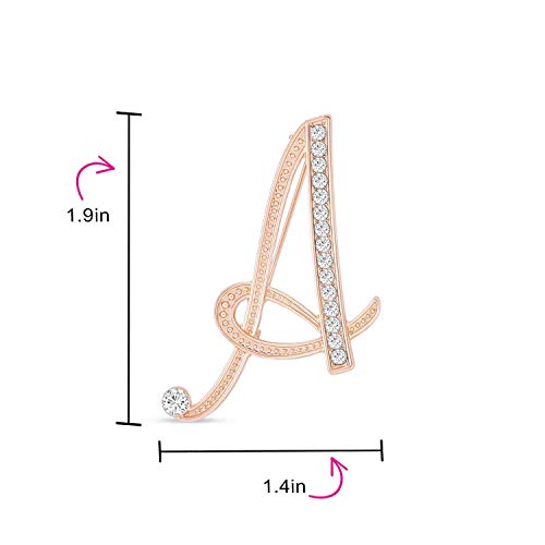 Image of Bling Jewelry Large Statement ABC Pave Crystal Cursive Script Monogram Letters Alphabet Initial B Scarf Lapel Pin Brooch For Women Rose Gold Plated