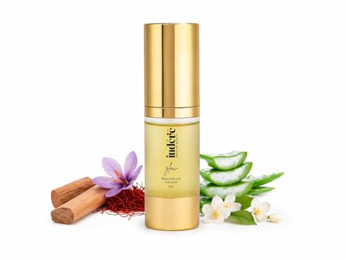 Image of Indevie Glow Body Oil with Mogra, Kesar & Chandan | Ideal for Daily Skin Moisturization | Ayurvedic, Non-Greasy Formula for Deep Nourishment and Glow | Free from Silicones, Parabens & Sulphates