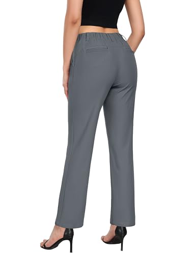 Little Donkey Andy Women's Stretchy Straight Leg Dress Pants Business Casual Elastic Waist Cropped Work Pants with Pockets Grey XS3