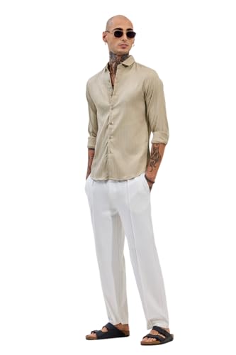 Image of SNITCH Men's Slim Fit Shirt | Self-Design Pattern | 100% Polyester Fabric, Classic Collar & Buttoned Closure, Casual & Formal Wear