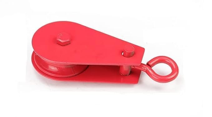 Metal Climbing Pulley, Hoisting Wheel for Lifting Rope, 220 lb Capacity, Red &Orange