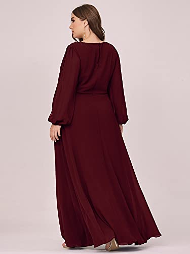 Ever-Pretty Plus Women's Floor Length V Neck Lantern Long Sleeves Applique Mother of The Bride Dress Plus Size Formal Dresses2