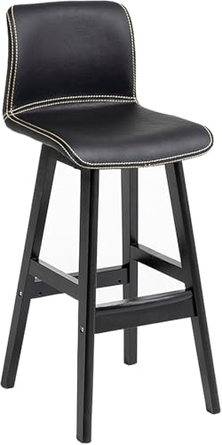 Tabourets de bar de style pub en cuir noir et pieds en bois massif