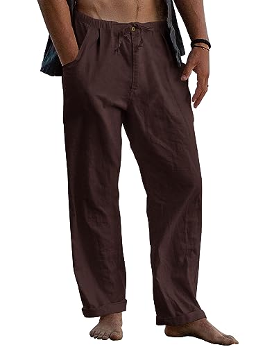 Image of Gafeng Mens Linen Pants Yoga Casual Beach Summer Harem Baggy Trousers